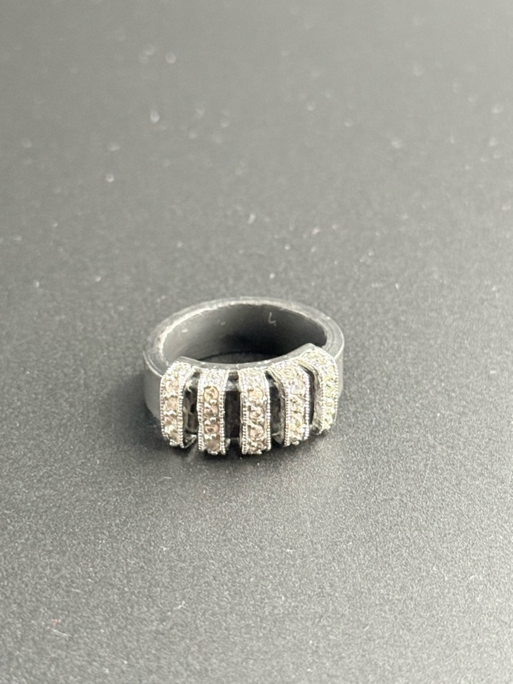 Sterling Silver Pavé Multi-Row Ring in Black Rubber-Size 5